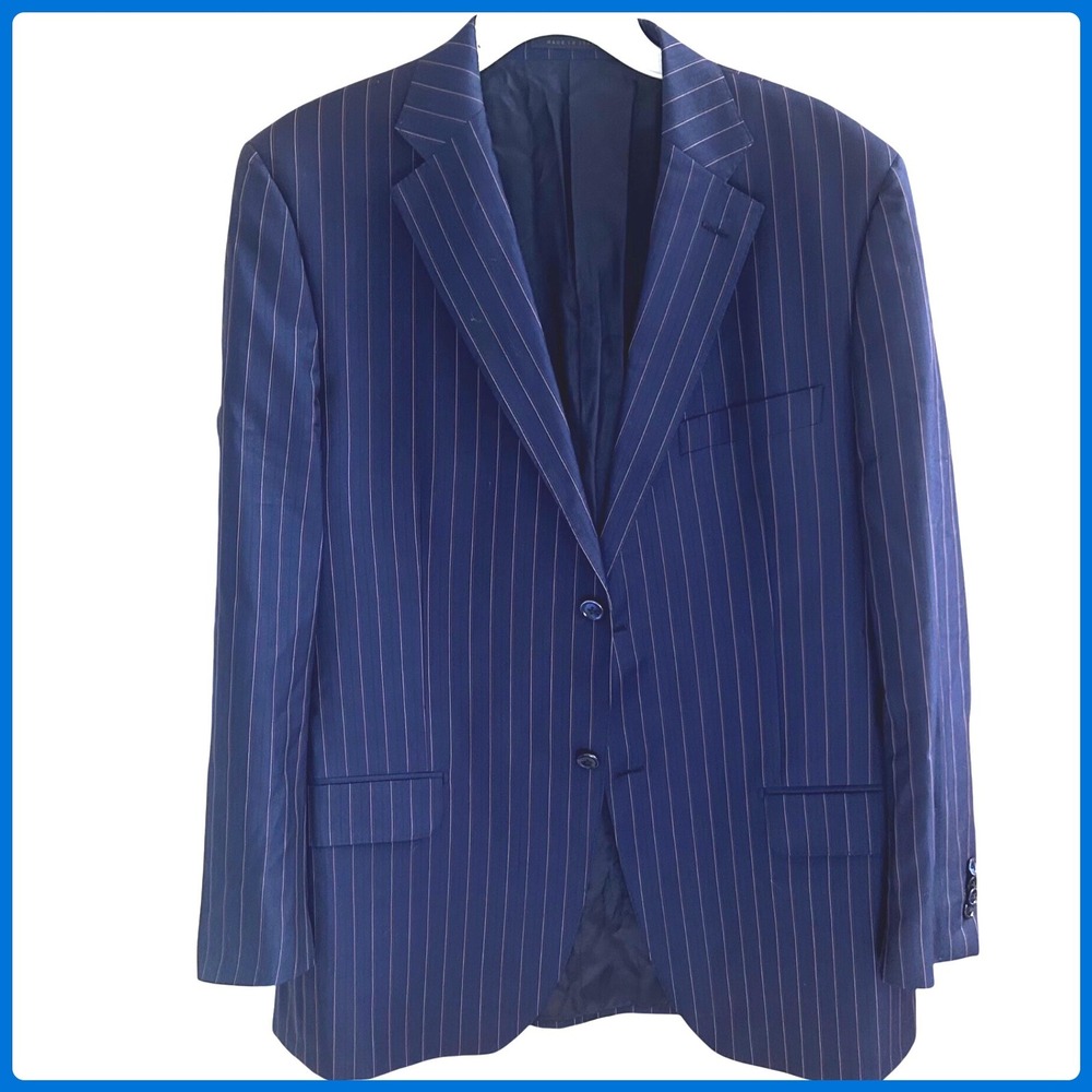Luigi Bianchi Mantova Mens Navy Pinstripe Wool Blazer Jacket Made in Italy Sz.54